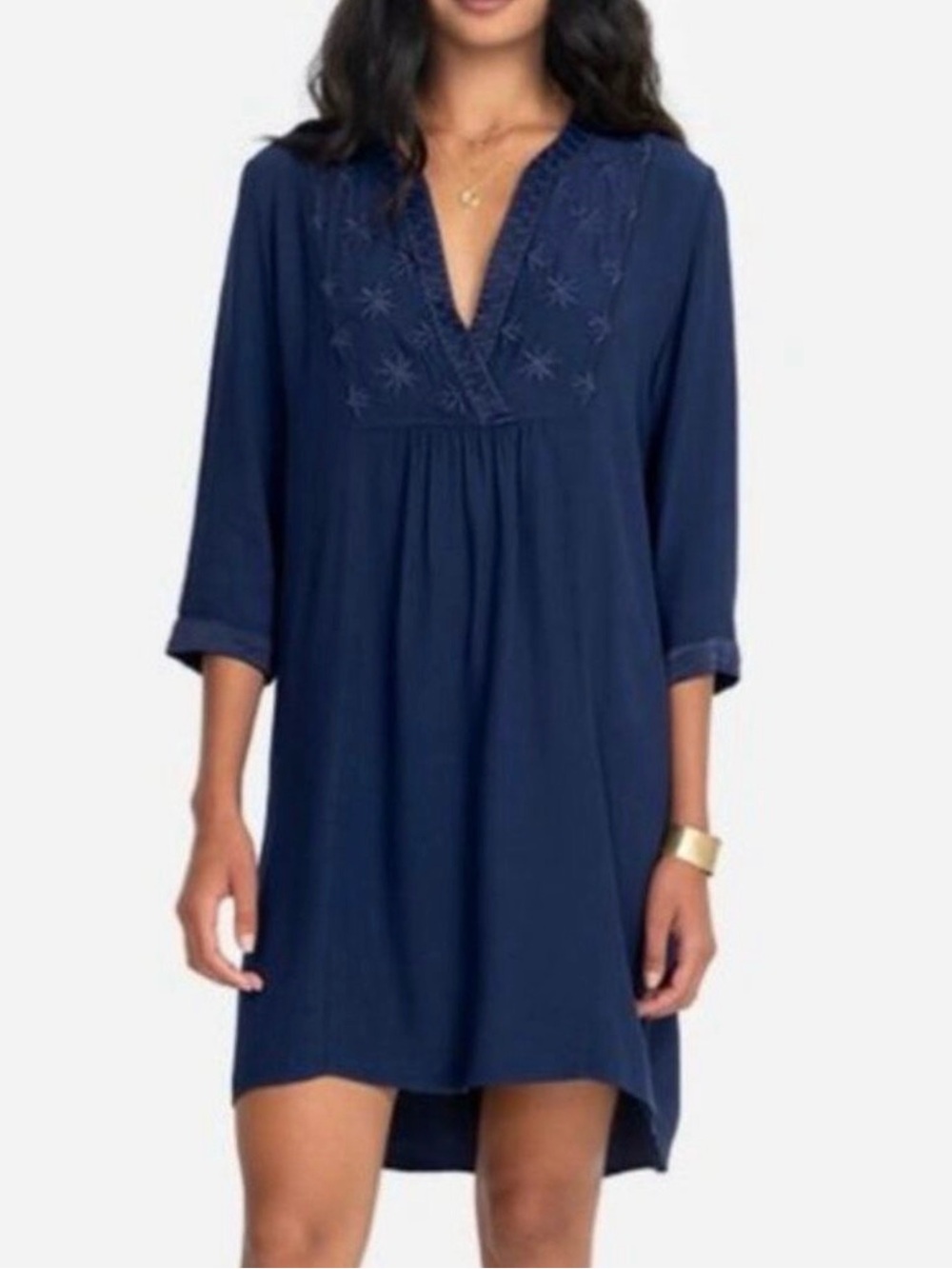 Johnny Was Calm - Navy Embroidered V-Neck Tunic